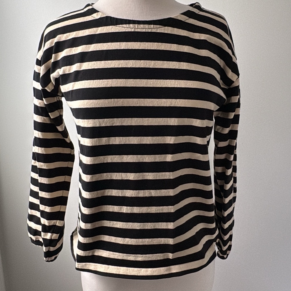 J. Crew Black and Tan Striped Top